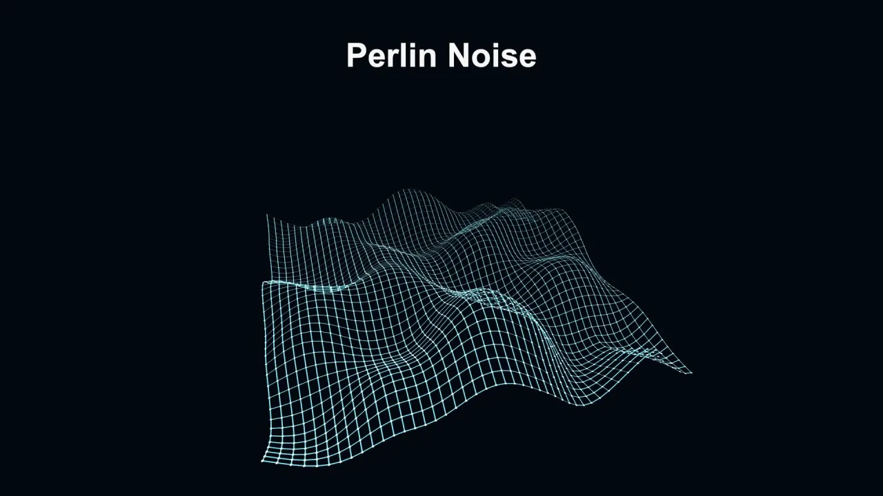 A smooth, rolling wireframe surface shaped by Perlin noise, with broad hills and valleys.